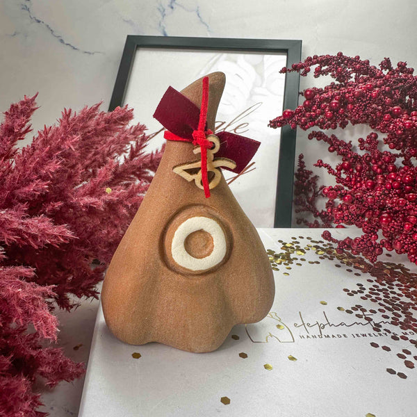 Γούρι Χριστουγεννιάτικο Σκόρδο με Φιόγκο - Μάτι σε Καφέ Ματ Χρώμα