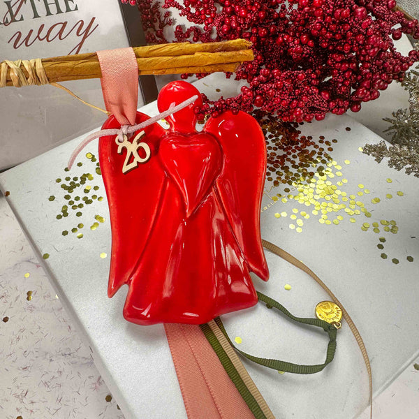 Κεραμικό Γούρι 2026 Κρεμαστό Αγγελάκι - Κόκκινο