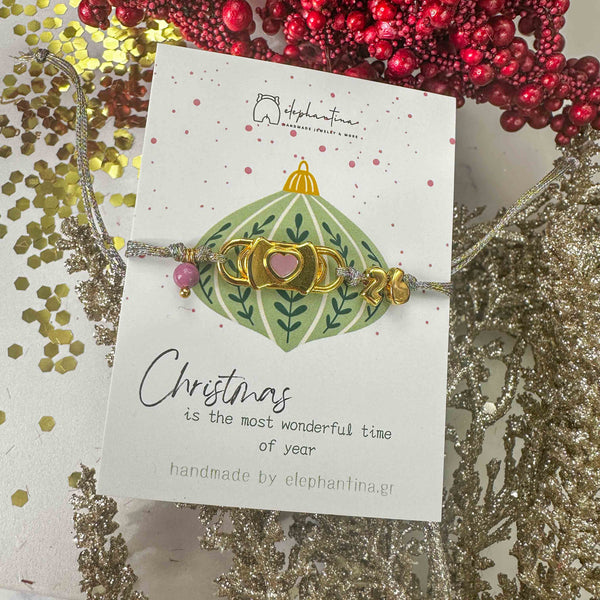 Γούρι Βραχιόλι 2026 Ταυτότητα Ροζ Καρδιά – Χειροποίητο Γιορτινό Δώρο