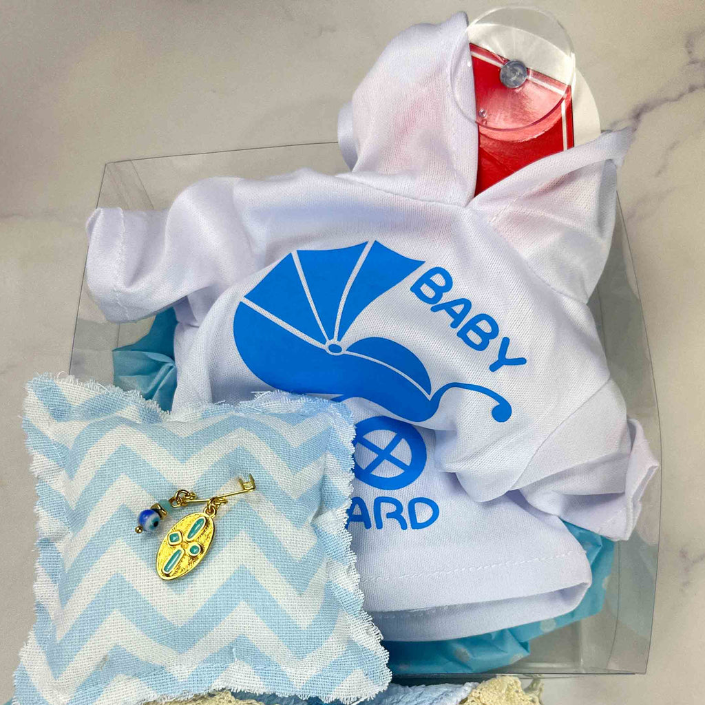 Σετ Δώρου Νεογέννητου Αγοριού - Σήμα Baby on Board Μπλουζάκι Αυτοκινήτου & Παραμάνα