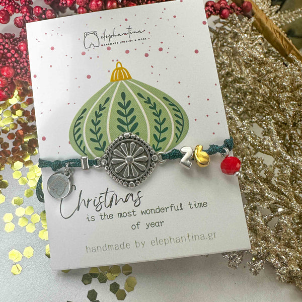 Γούρι Βραχιόλι 2026 με Ανάγλυφο επάργυρο λουλούδι – Χειροποίητο Γιορτινό Δώρο