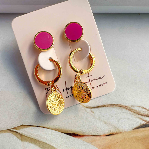 Σκουλαρίκια Σετ Φλουράκι & Pin Μωβ Ματζέντα