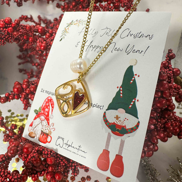 Κολιέ Γούρι 2026 με Καρδιά, Μαργαριτάρι & Ατσάλινη Αλυσίδα – Χειροποίητο Δώρο Αγάπης