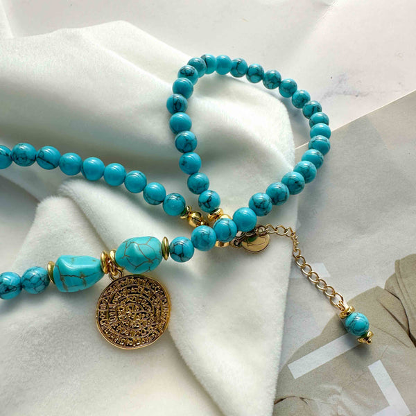 Κολιέ ο Δίσκος Φαιστού με τυρκουάζ πέτρες