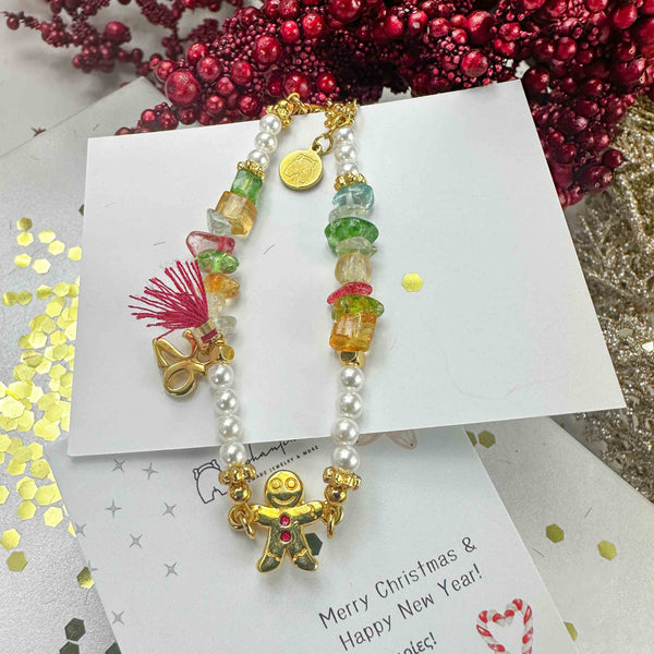 Γιορτινό Βραχιόλι Γούρι 2026 με χρωματιστά Chips, Μαργαριτάρια και Gingerbread