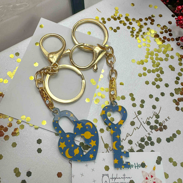 Σετ Μπρελόκ 2026 – Κλειδί & Καρδιά Λουκέτο με Φεγγάρια & Αστέρια