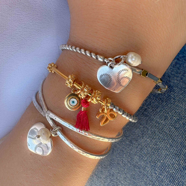 Γούρι Βραχιόλι 2026 με Αιματίτες και Ασημί Καρδιά