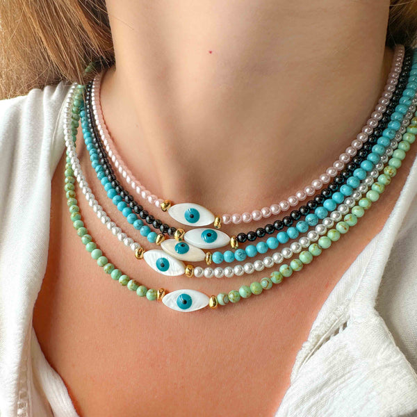 Κολιέ Σχιστό Μάτι Φίλντισι με χρωματιστές πέτρες