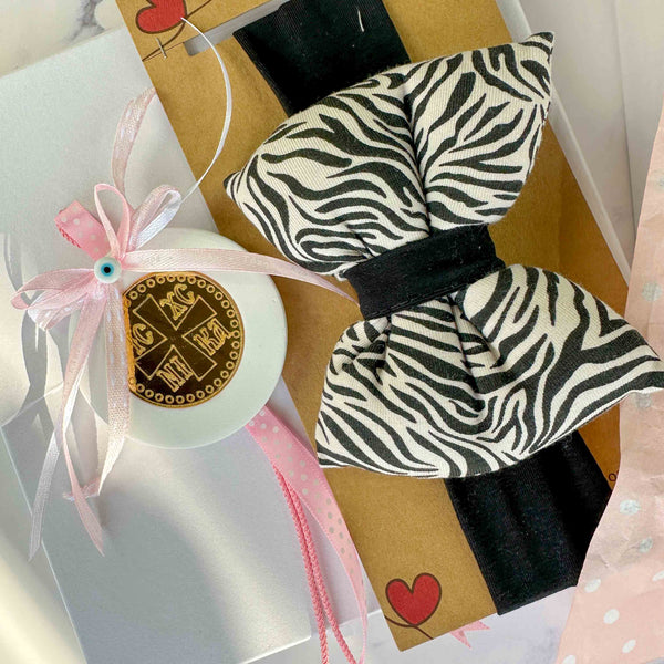 Σετ μωρού: Βαμβακερή Κορδέλα Μαλλιών zebra με Puffy Φιόγκο & Κρεμαστό ICXC NIKA