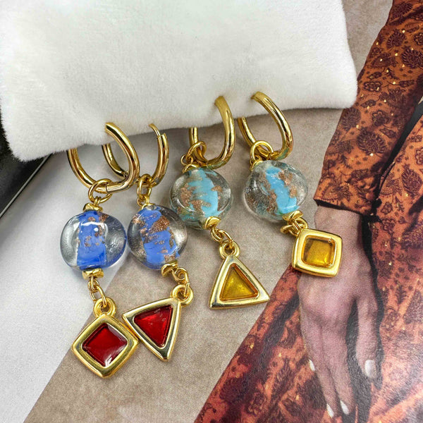 Σκουλαρίκια Ατσάλινοι Κρίκοι με γυάλινες χάντρες και Βιτρώ