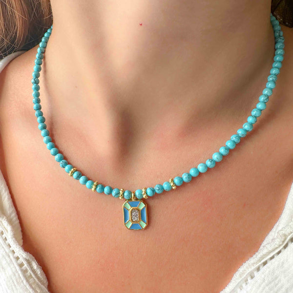 Κολιέ Collage με τιρκουάζ πέτρες