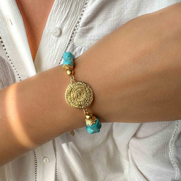 Βραχιόλι ο Δίσκος Φαιστού με τυρκουάζ πέτρες