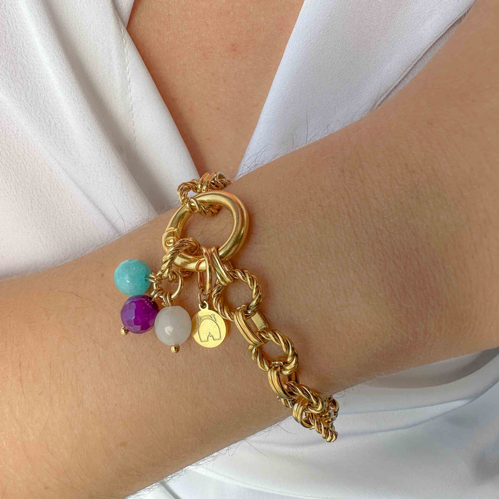 Επίχρυση Ατσάλινη Αλυσίδα Χεριού με Αχάτες