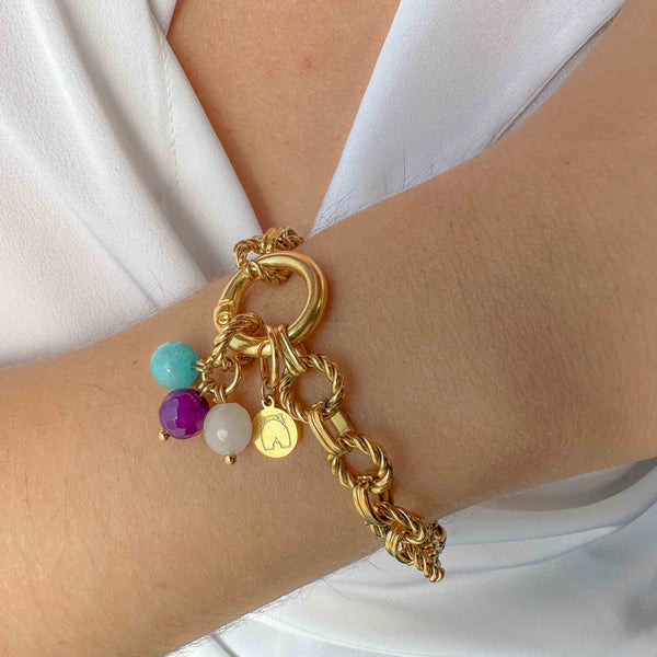 Επίχρυση Ατσάλινη Αλυσίδα Χεριού με Αχάτες