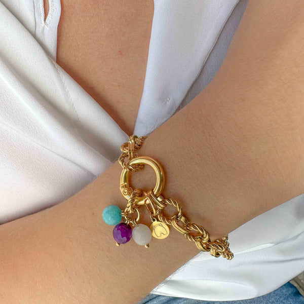 Επίχρυση Ατσάλινη Αλυσίδα Χεριού με Αχάτες