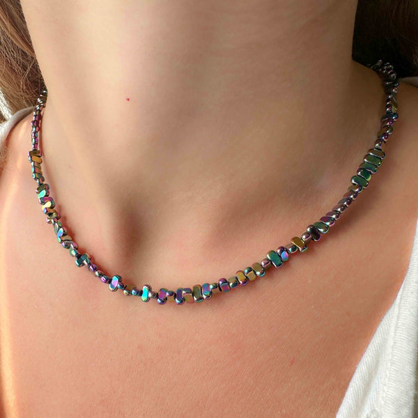 Κολιέ Choker με Αιματίτες Purple Semi