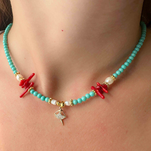 Κολιέ Μπαλαρίνα με Ζιργκόν και τιρκουαζ πέτρες