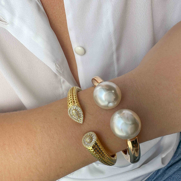 Statement Χρυσό Βραχιόλι με Μεγάλες Πέρλες