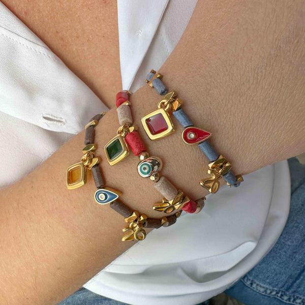 Γούρι Βραχιόλι '26 με Κεραμικές Χάντρες, Βιτρό, Σμάλτο Μάτι & Αιματίτες