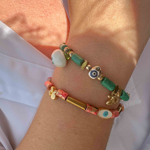 Βραχιόλι Γούρι 2026 Κεραμικές Χάντρες και Ματάκι