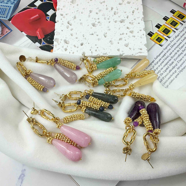 Σκουλαρίκια με Σταγόνα από Πέτρα Αχάτη και επίχρυσα ορειχάλκινα στοιχεία