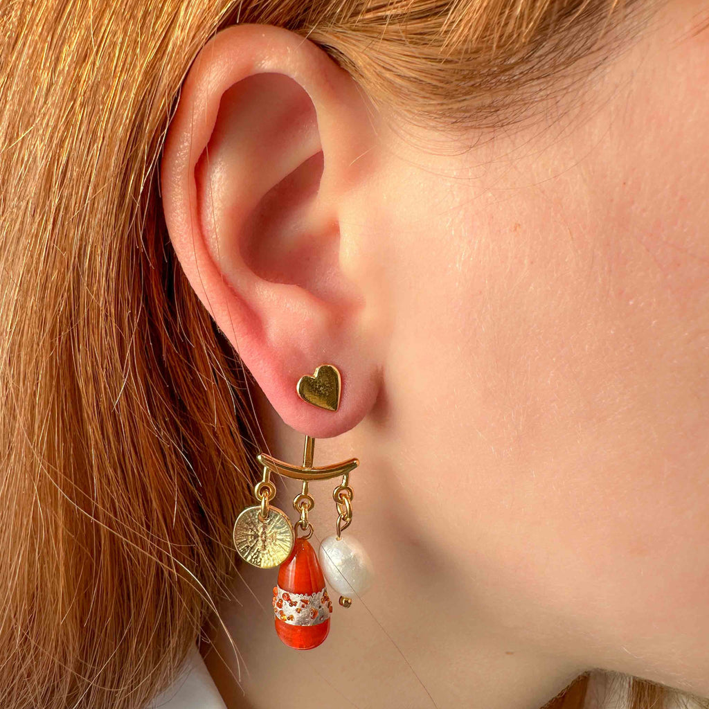 Σκουλαρίκια Ear Jackets Καρδιά Πορτοκαλί