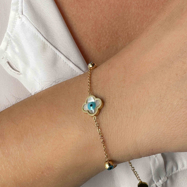 Βραχιόλι Τετράφυλλο Τριφύλλι Τύπου Van Cleef με Φίλντισι και Ματάκια