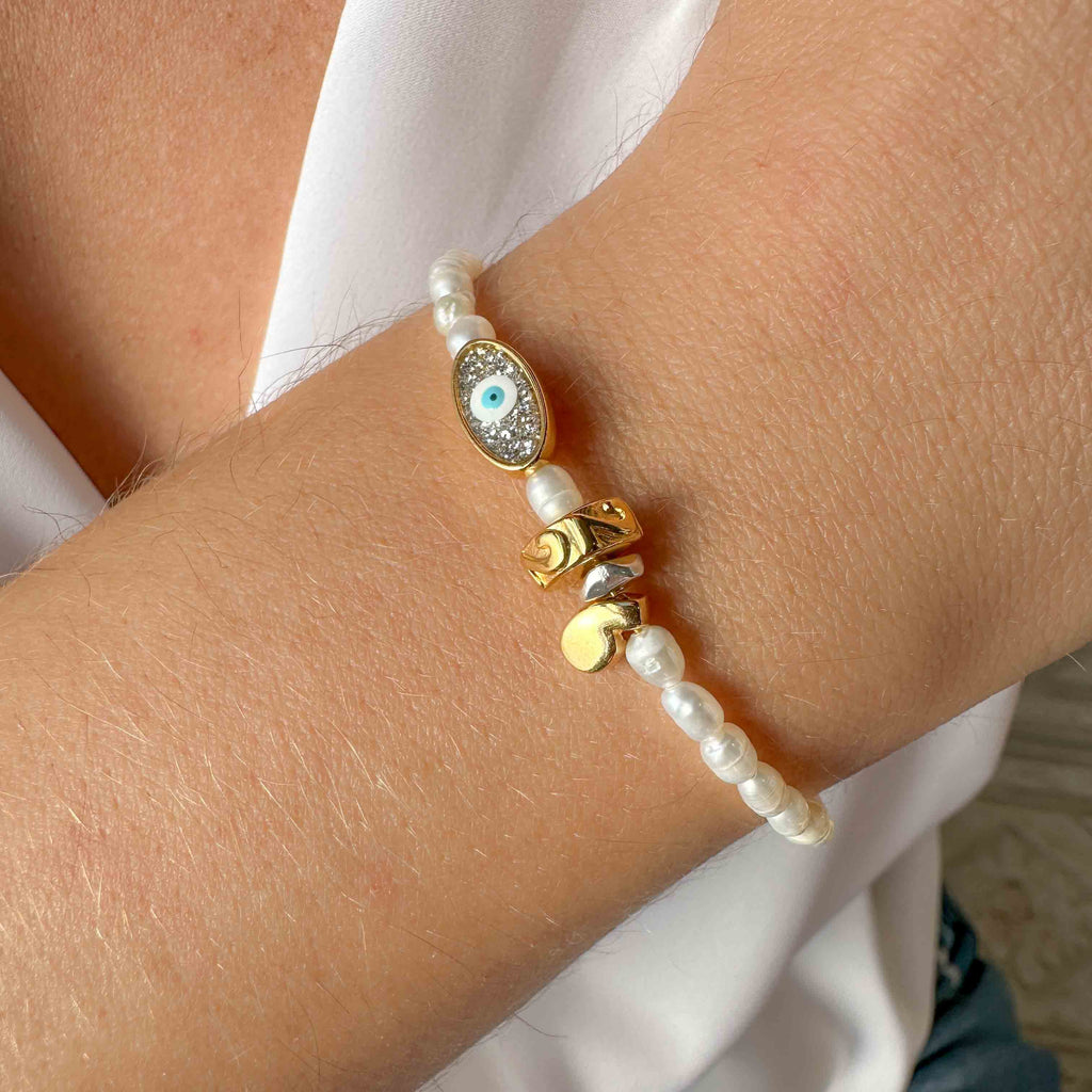 Γούρι Βραχιόλι 2026 με Μαργαριτάρια Rice & Μάτι