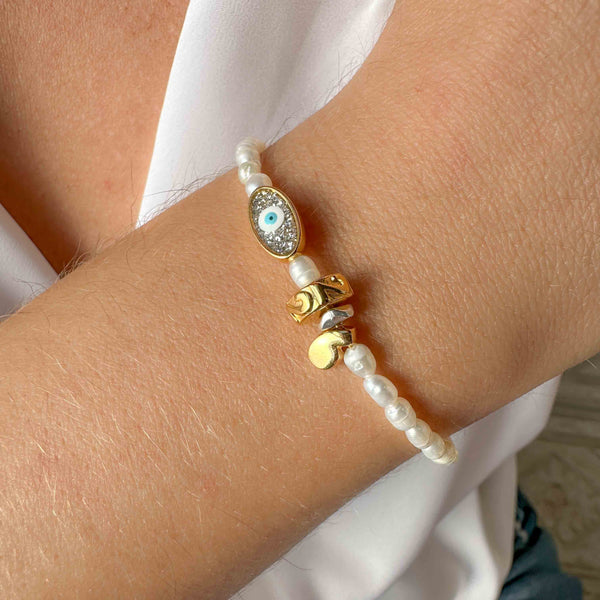 Γούρι Βραχιόλι 2026 με Μαργαριτάρια Rice & Μάτι