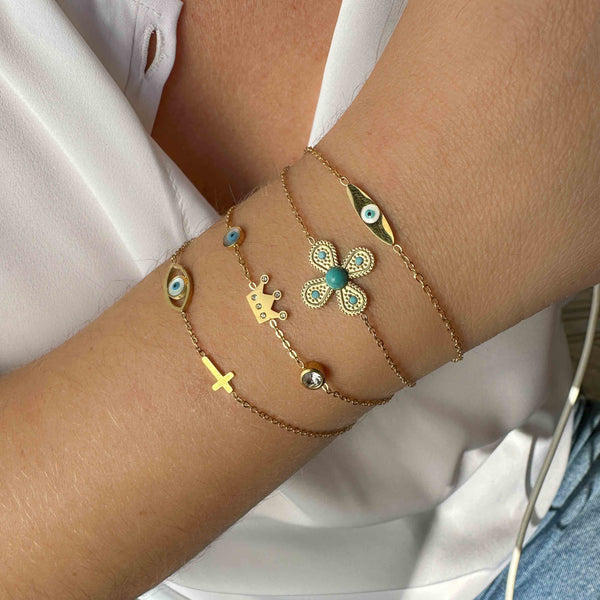 Βραχιόλι Ατσάλινη Αλυσίδα με Μάτι & Χρυσό Σταυρό