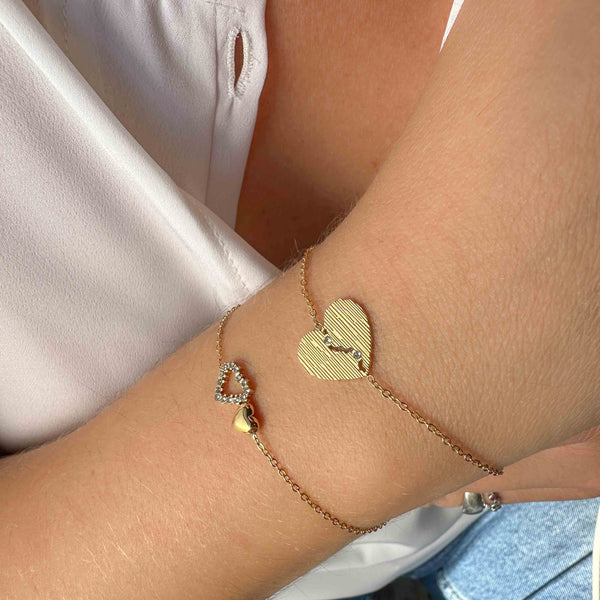 Βραχιόλι Ατσάλινη Αλυσίδα με Χρυσή Καρδιά & Ζιργκόν