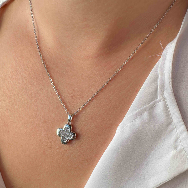 Ατσάλινο Ασημί Κολιέ Σταυρός Με Ζιργκόν