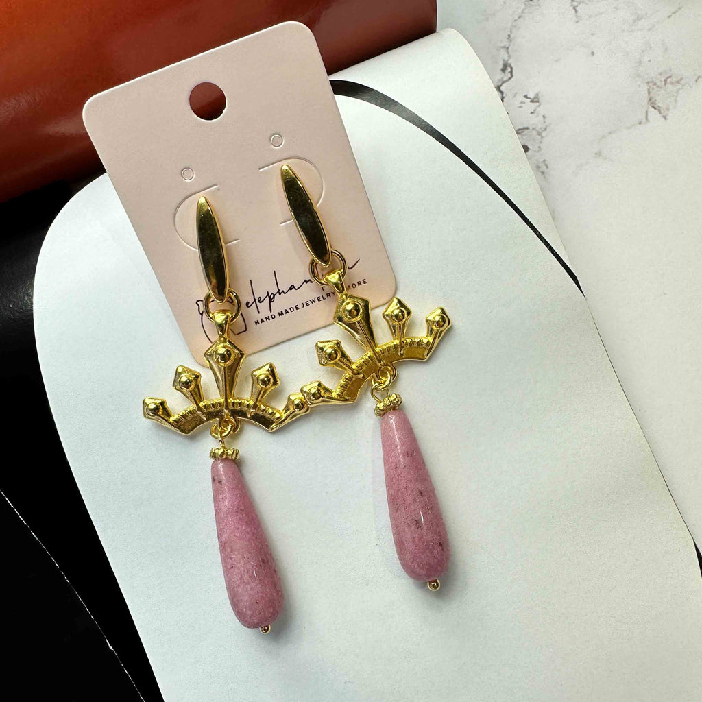 Σκουλαρίκια Pink Crown με Πέτρες από Αχάτη