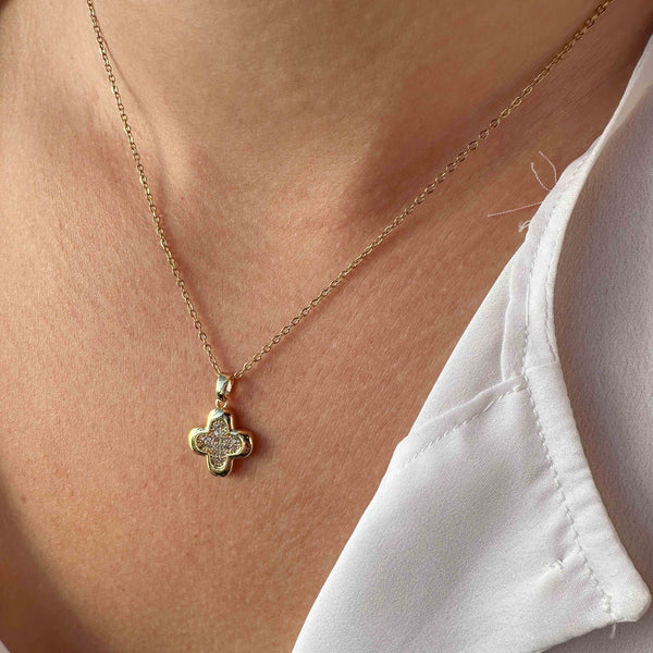 Ατσάλινο Χρυσό Κολιέ Σταυρός Με Ζιργκόν