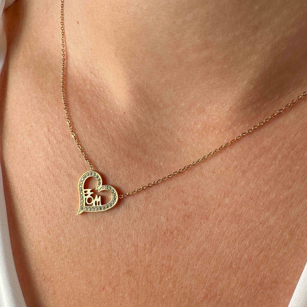 Κολιέ “Mom” σε Καρδιά με Ζιργκόν & Ατσάλινη Αλυσίδα