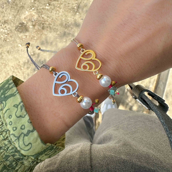 Γούρι Βραχιόλι Καρδιά 2026 με Πέρλα – Ασημί & Χρυσό