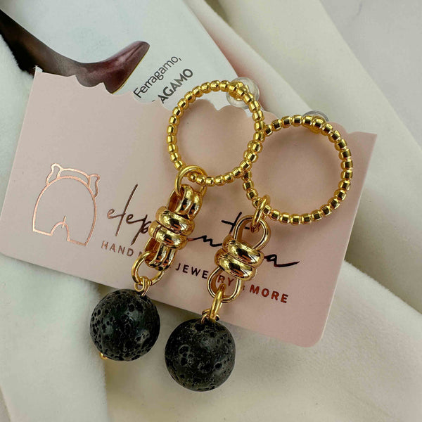 Σκουλαρίκια κρίκοι με λάβα μαύρη