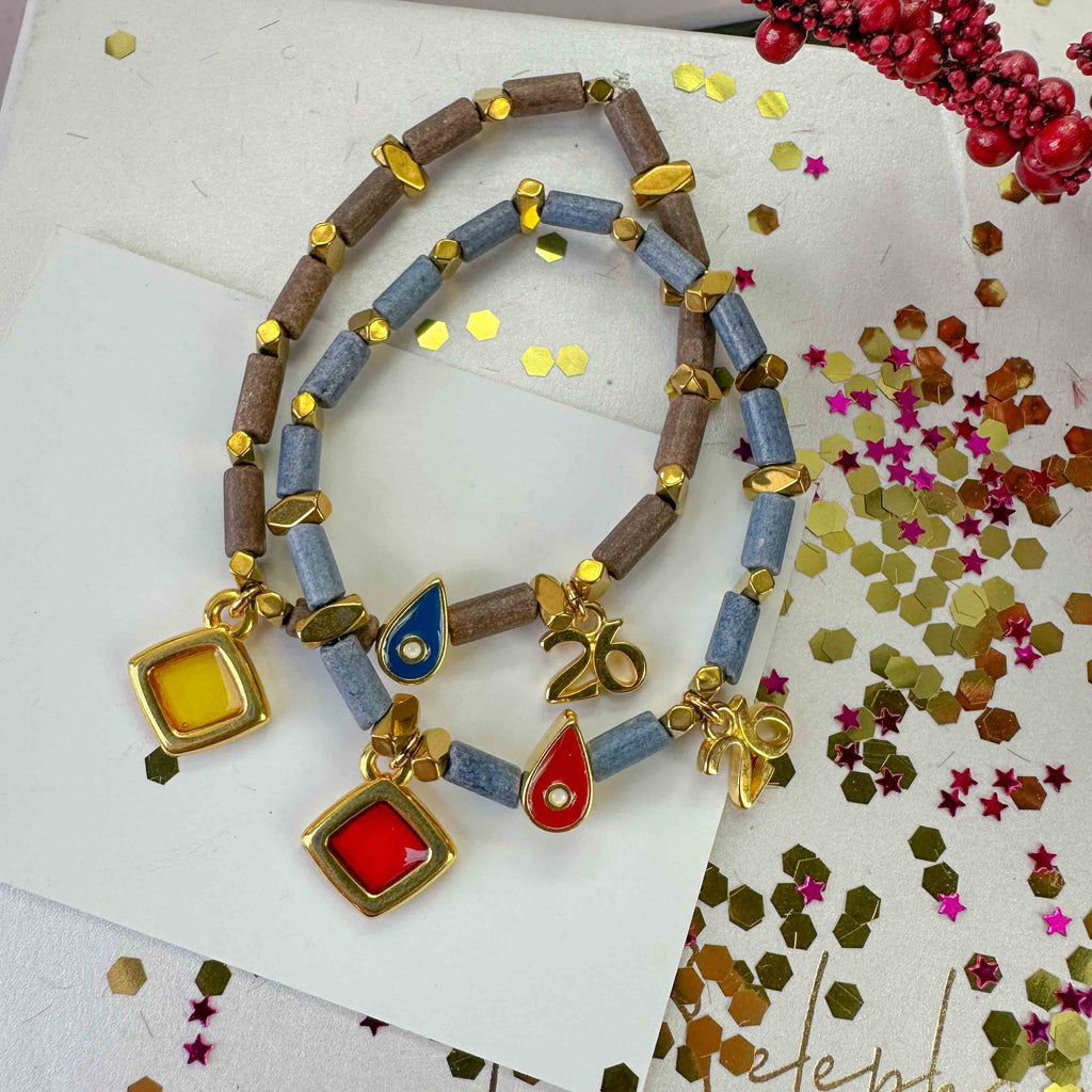 Γούρι Βραχιόλι '26 με Κεραμικές Χάντρες, Βιτρό, Σμάλτο Μάτι & Αιματίτες