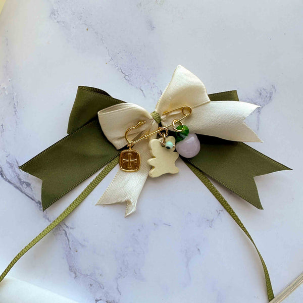 Παιδική Παραμάνα με Επιχρυσωμένο Ορείχαλκο και Γυάλινη Χάντρα Φρούτο με Λευκό Αρκουδάκι