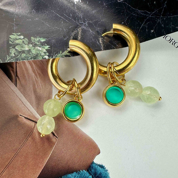 Σκουλαρίκια Ατσάλινοι Κρίκοι με Βιτρώ Στοιχείο