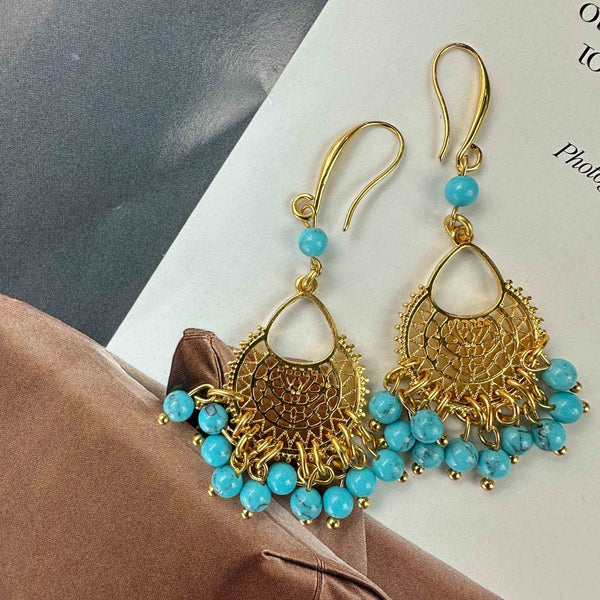 Επιχρυσωμένα Boho Ορειχάλκινα Σκουλαρίκια με Χαολίτες