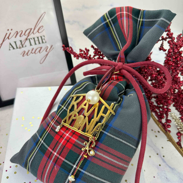 Γούρι 2026 Υφασμάτινο με Καρό Πουγκί & Μεταλλικό 