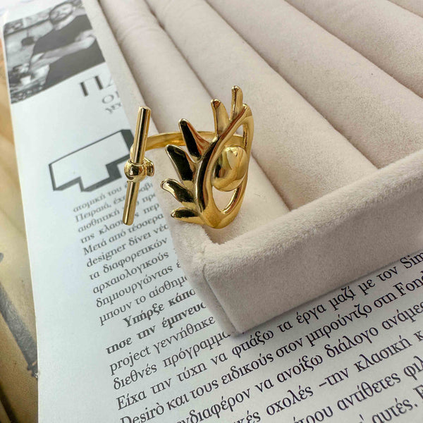 Δαχτυλίδι από Ατσάλι σε Χρυσό με Μάτι & Μπάρα Τ