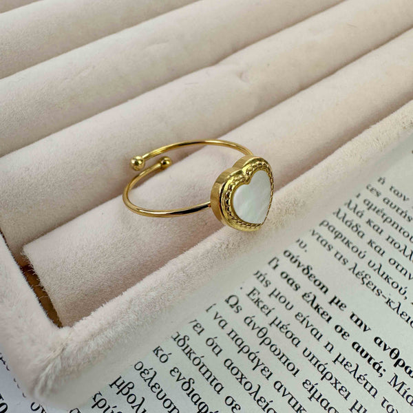 Επίχρυσο Δαχτυλίδι από Ατσάλι με Καρδιά από Φίλντισι