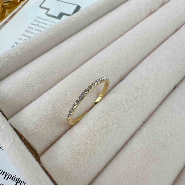 Δαχτυλίδι Χρυσό με Ζιργκόν Λευκά σε Λεπτή Γραμμή