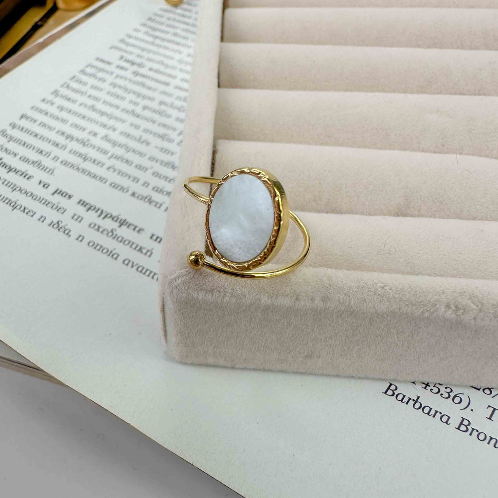 Επίχρυσο Δαχτυλίδι από Ατσάλι με Στρογγυλό Φίλντισι & Μοντέρνο Σχέδιο