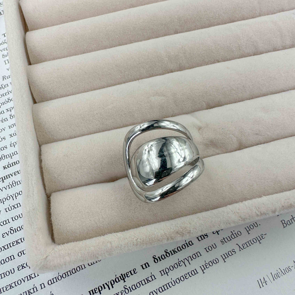 Statement Δαχτυλίδι Από Ατσάλι με Τρισδιάστατο Design