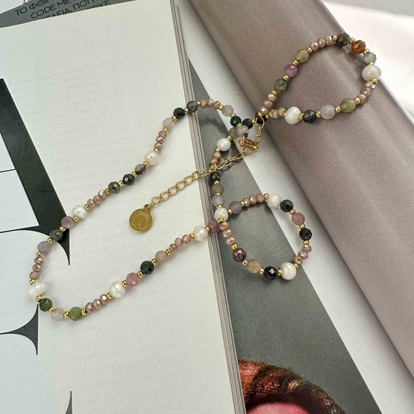 Κολιέ Μίνι Μαργαριτάρια Καλλιέργειας και Ημιπολύτιμους Λίθους Multi Colors