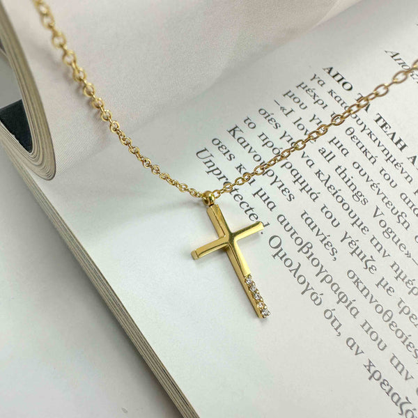 Αλυσίδα Aτσάλινος Σταυρός με ζιργκόν