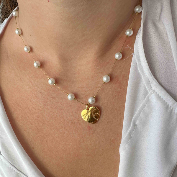 Ροζάριο με Πέρλες & Γούρι 2026 Καρδιά σε Χρυσή Απόχρωση